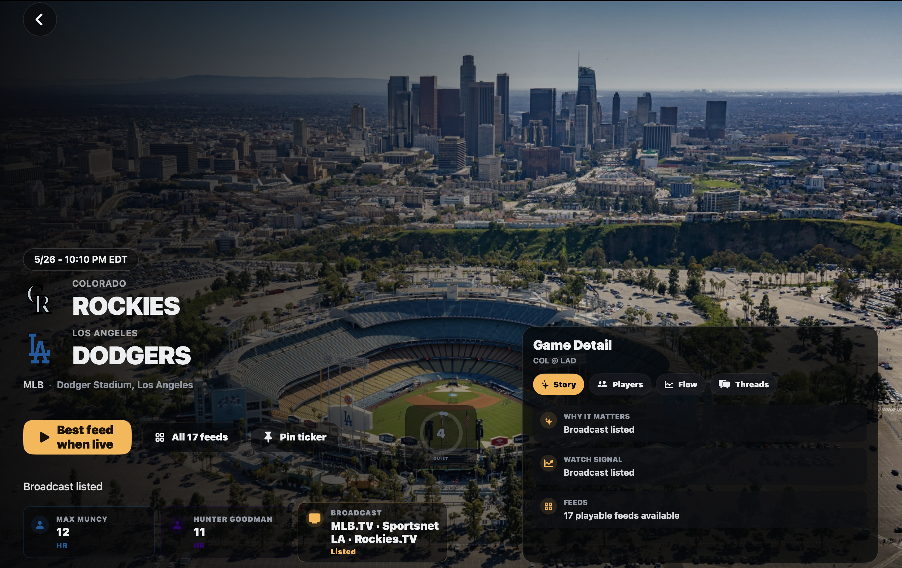 OnCourt on Mac, Rockies at Dodgers game detail